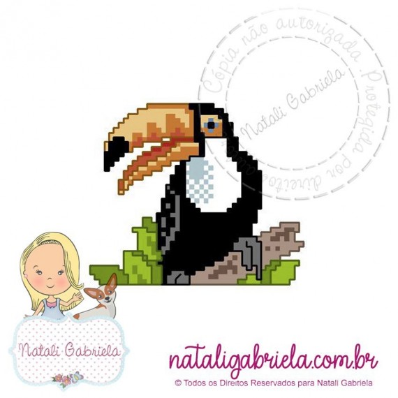 Matriz de tucano em ponto cruz para bordar à máquina.
