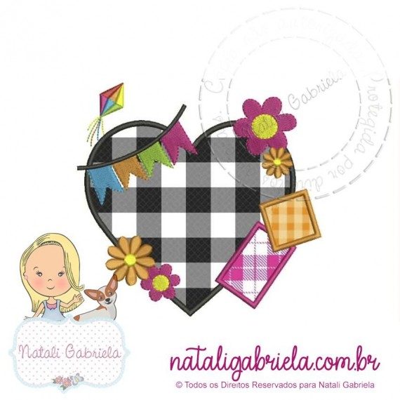 Matriz de Bordado Coração Junino NG1 - 13cm