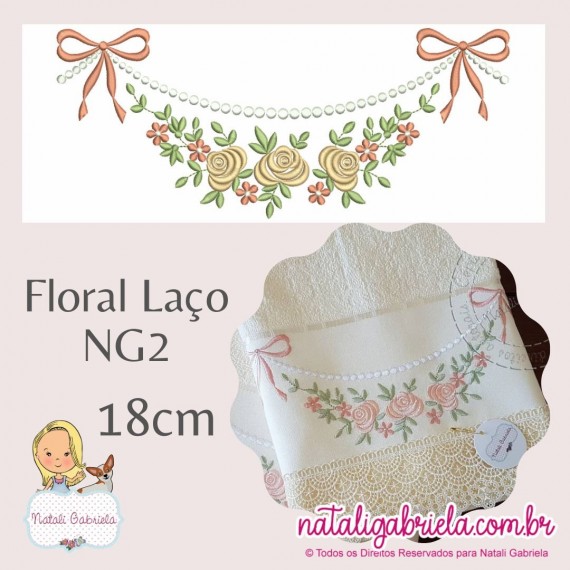 Matriz de Bordado Floral Laço NG2 - 18cm