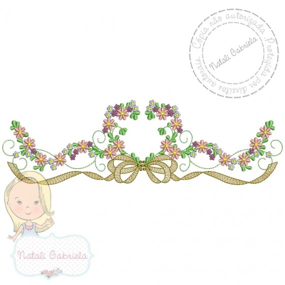 Matriz floral com laço para bordar à máquina.