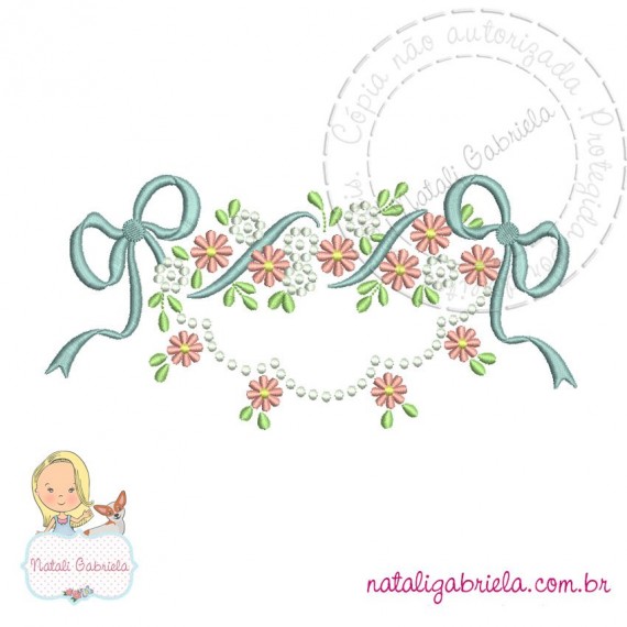 Matriz Floral  com laço para bordar à máquina.
