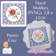 Matriz de Floral com Moldura em ponto cruz para bordar à máquina.