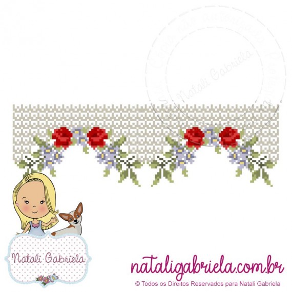 Matriz Floral em ponto cruz para bordar à máquina.