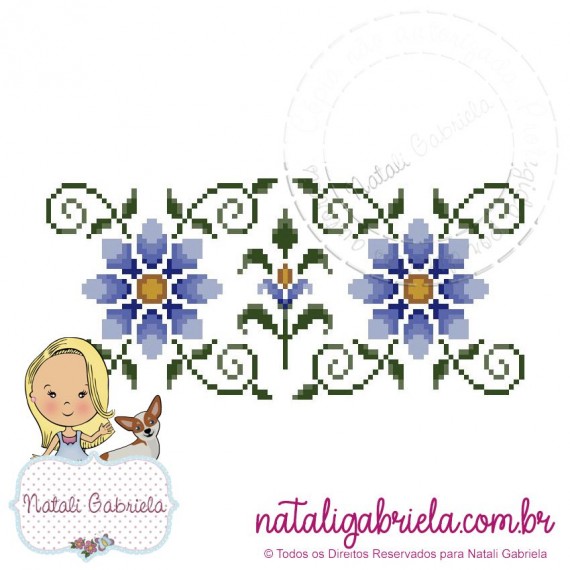 Matriz Floral em ponto cruz para bordar à máquina.