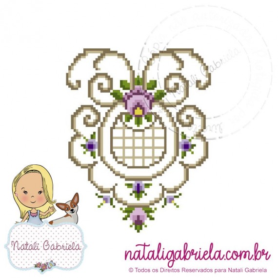 Matriz Floral em ponto cruz para bordar à máquina.