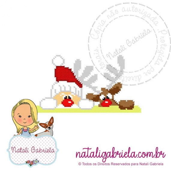 Matriz de Papai Noel e rena ponto cruz para bordar à máquina
