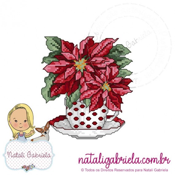 Matriz de poinsetia em ponto cruz para bordar à máquina.