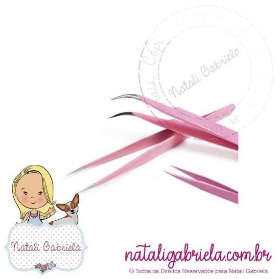 Pinça de precisão - Kit com 3 unidades - 12cm x 20mm - Rosa