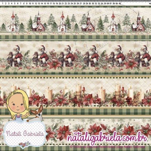 Tecido Digital Barrados Papai Noel Natal D10/112