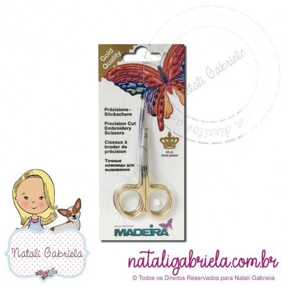 Tesoura curva dupla banhada a ouro 22k Madeira